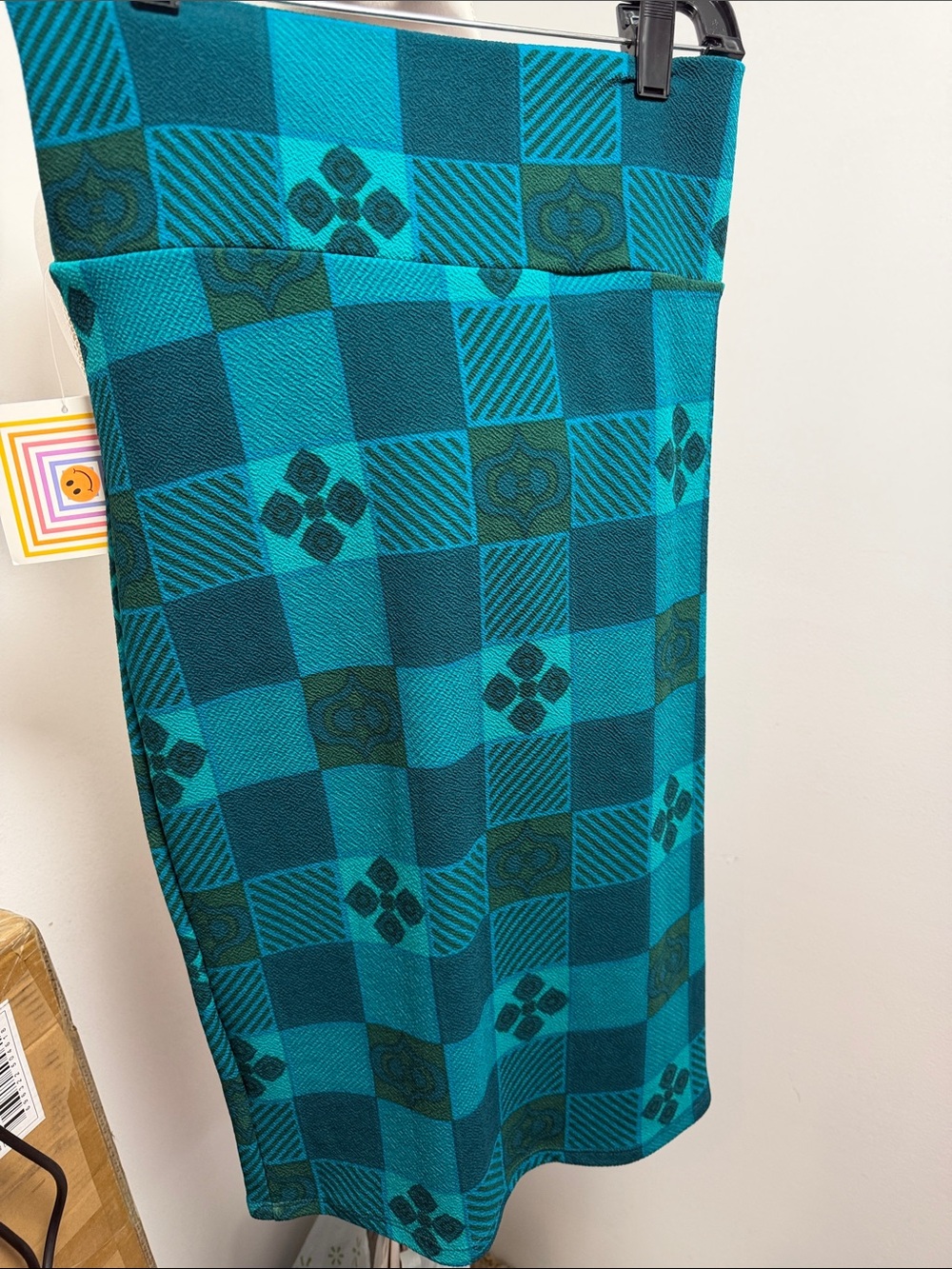 LuLaRoe Teal and Dark Teal Checker Pencil Skirt
